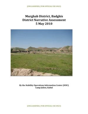 Murghab District, Badghis District Narrative Assessment 5 May 2010