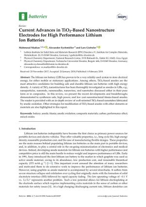 Current Advances in Tio2-Based Nanostructure Electrodes for High Performance Lithium Ion Batteries
