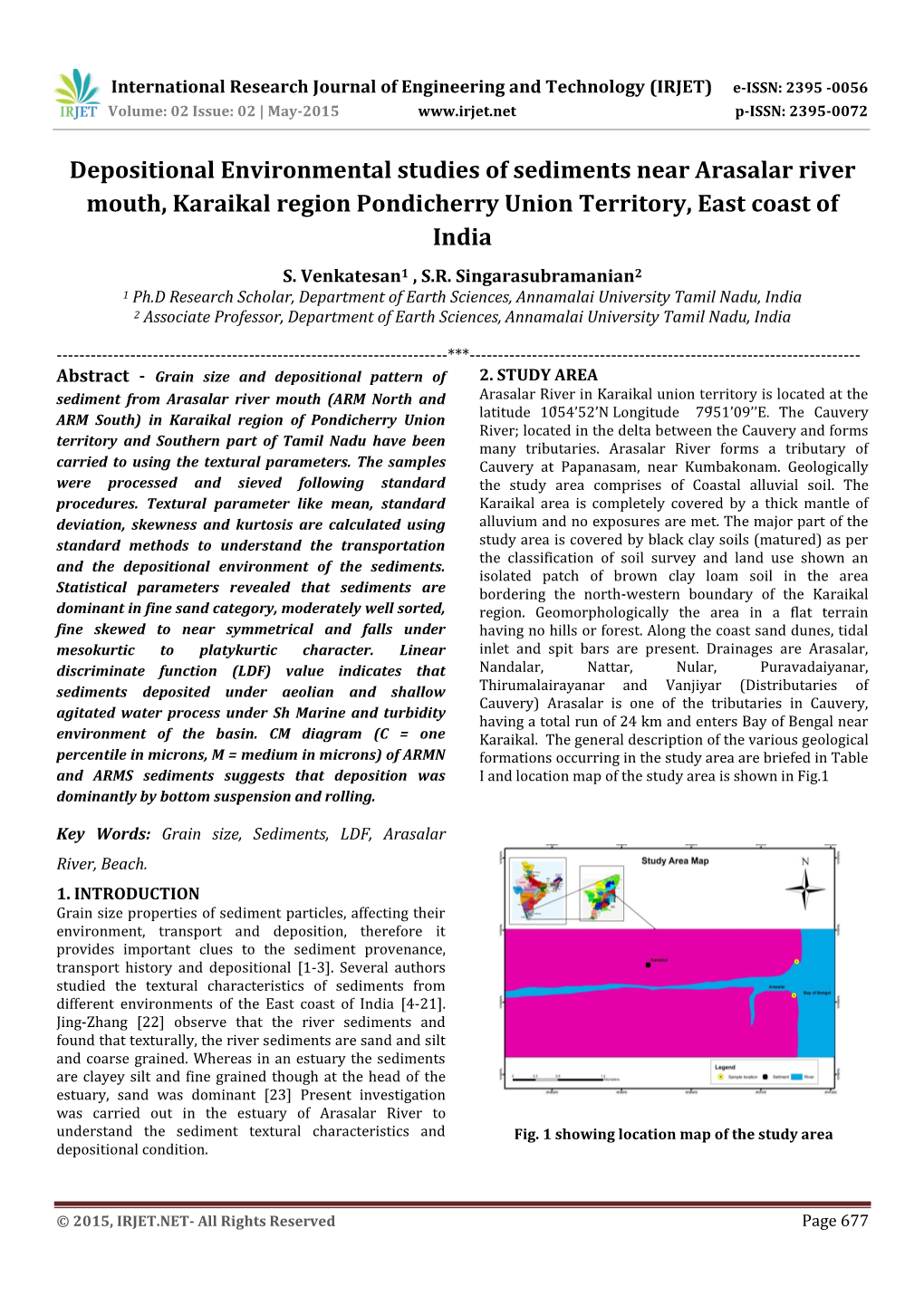 Depositional Environmental Studies of Sediments Near Arasalar River Mouth, Karaikal Region Pondicherry Union Territory, East Coast of India S