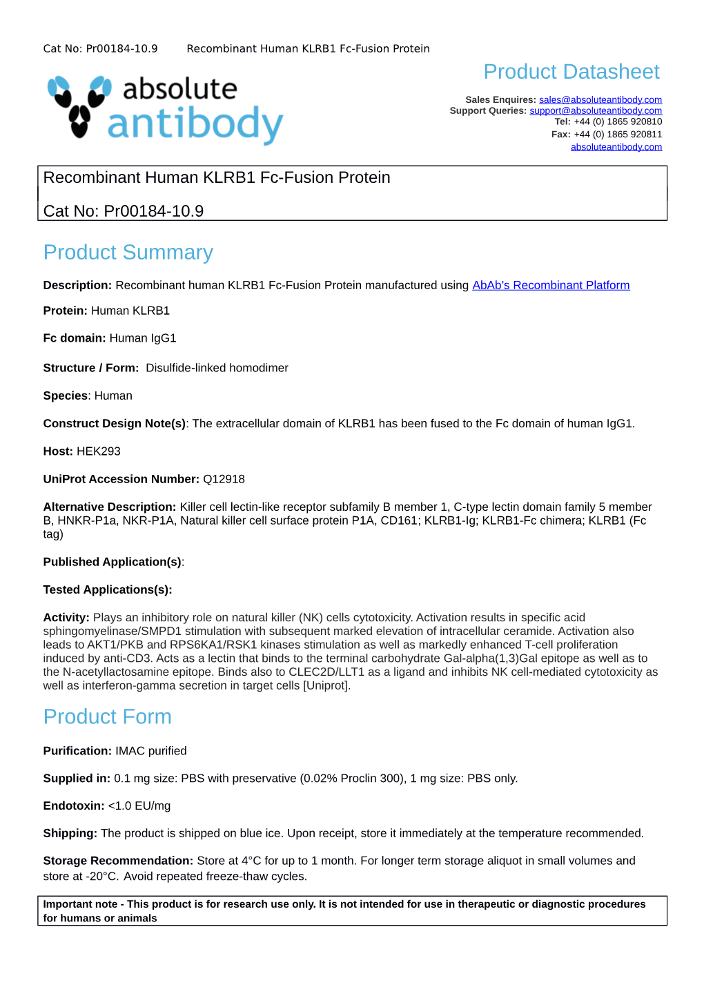 Product Datasheet