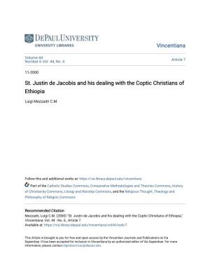 St. Justin De Jacobis and His Dealing with the Coptic Christians of Ethiopia