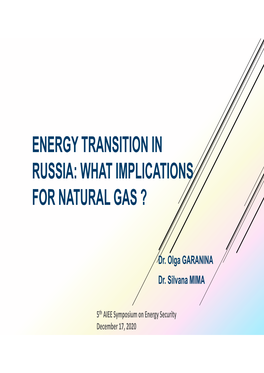 Energy Transition in Russia: What Implications for Natural Gas ?