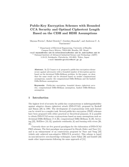 Public-Key Encryption Schemes with Bounded CCA Security and Optimal Ciphertext Length Based on the CDH and HDH Assumptions