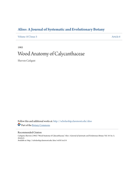 Wood Anatomy of Calycanthaceae Sherwin Carlquist