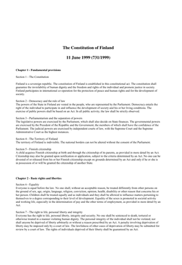 The Constitution of Finland 11 June 1999