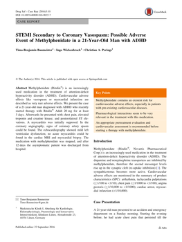 STEMI Secondary to Coronary Vasospasm: Possible Adverse Event of Methylphenidate in a 21-Year-Old Man with ADHD