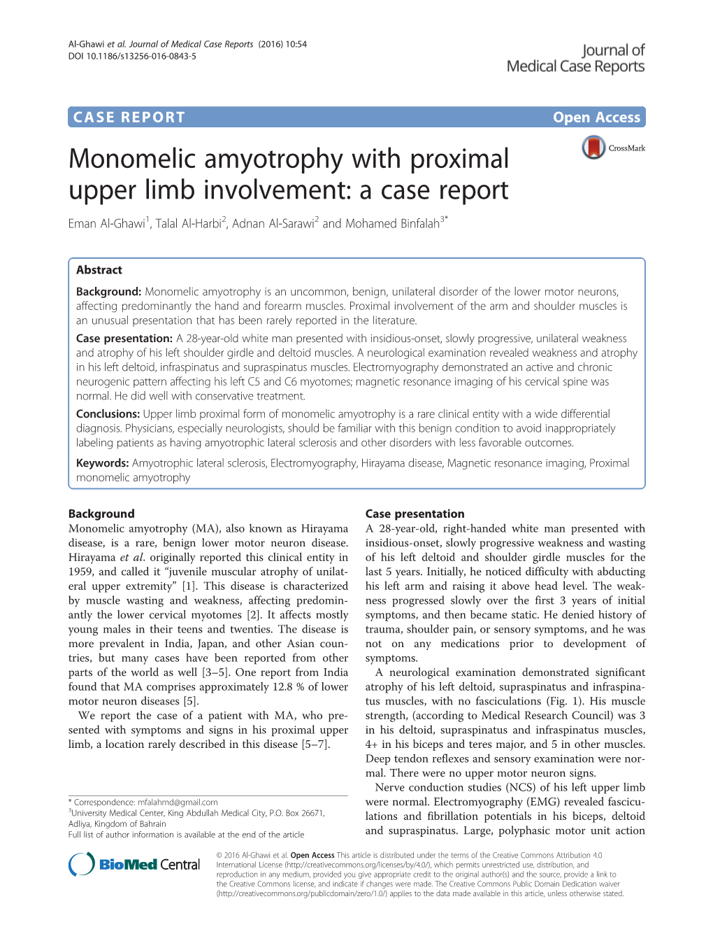 Monomelic Amyotrophy with Proximal Upper Limb Involvement: a Case ...