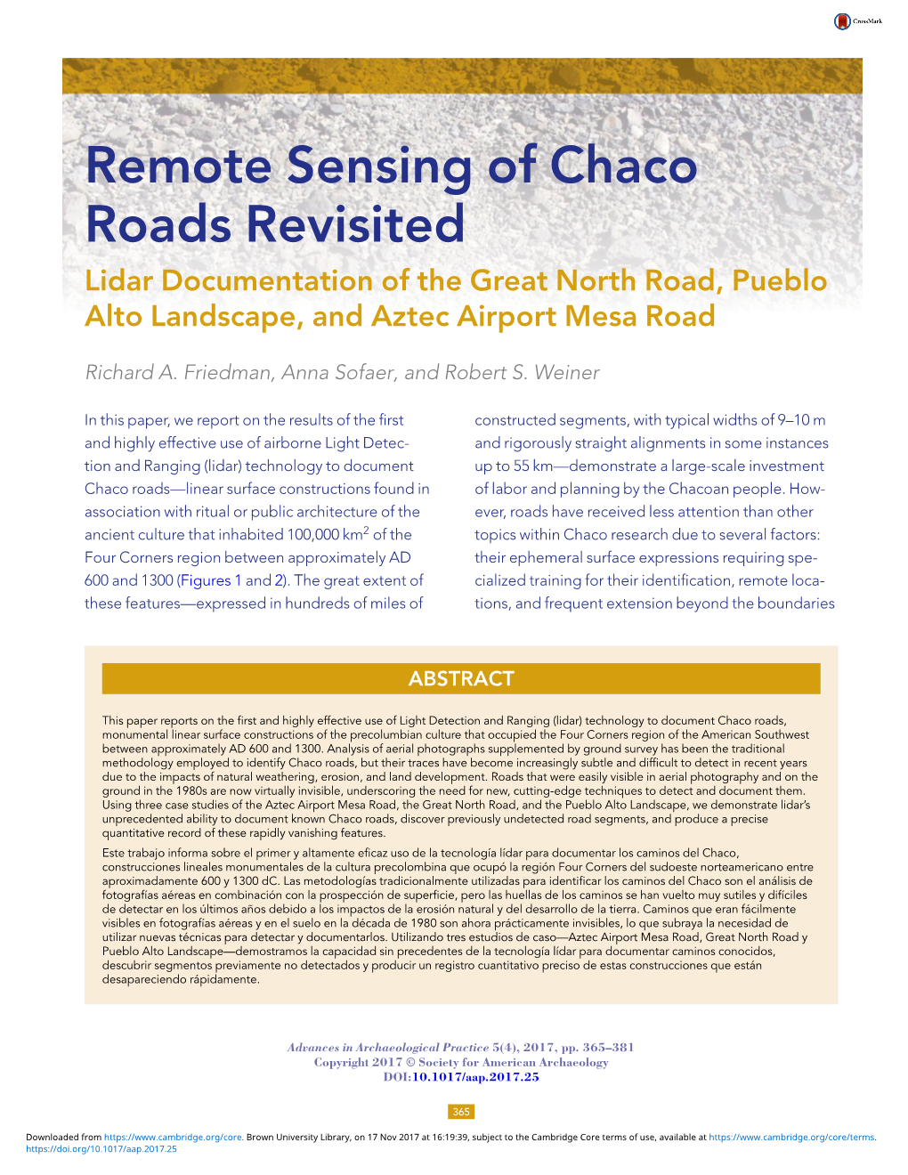Remote Sensing of Chaco Roads Revisited Lidar Documentation of the Great North Road, Pueblo Alto Landscape, and Aztec Airport Mesa Road