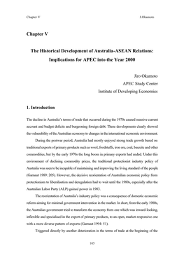 The Historical Development of Australia-ASEAN Relations: Implications for APEC Into the Year 2000