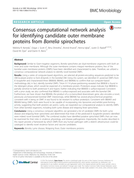 Consensus Computational Network Analysis for Identifying Candidate Outer Membrane Proteins from Borrelia Spirochetes Melisha R