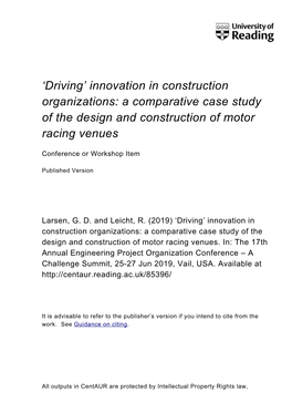 'Driving' Innovation in Construction Organizations: a Comparative Case