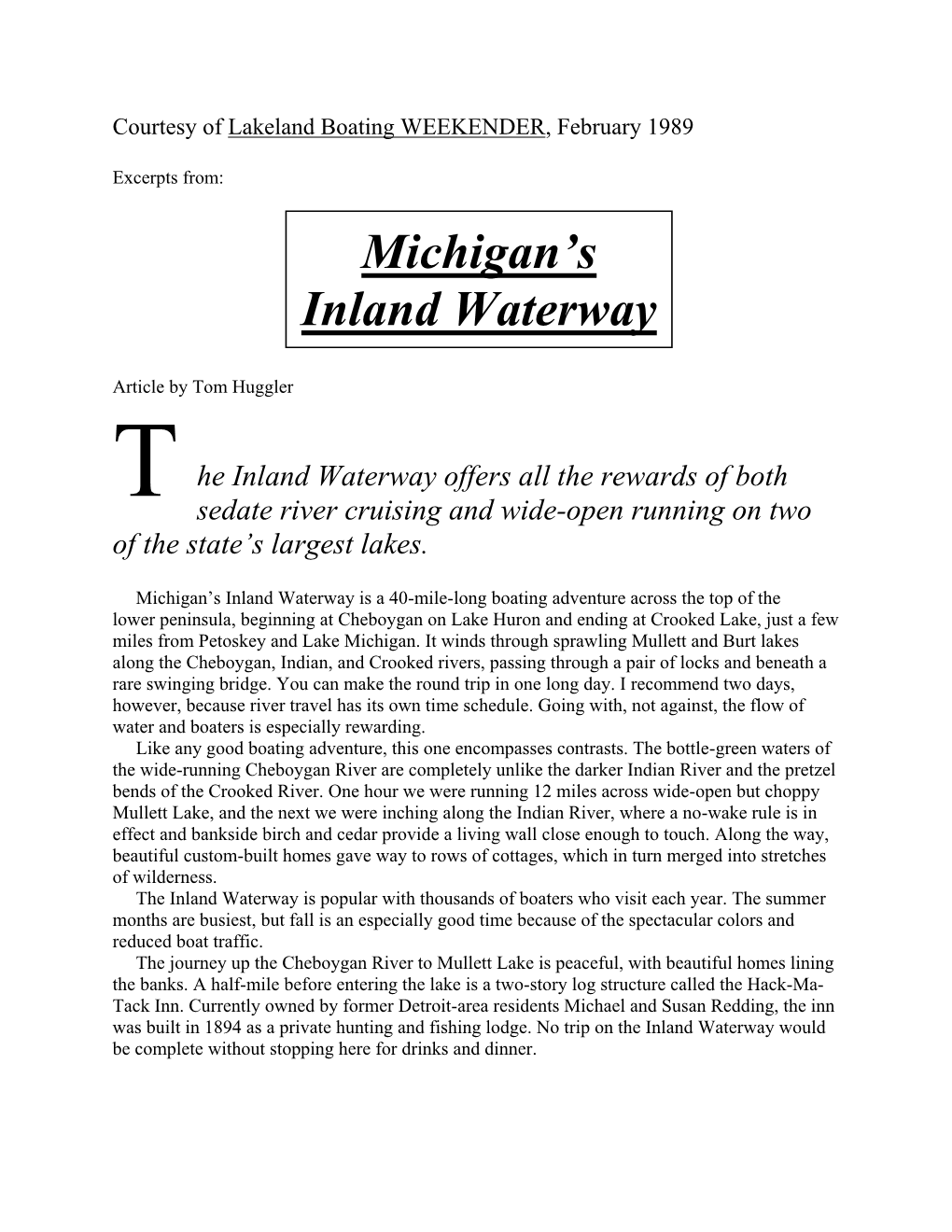 Michigan's Inland Waterway