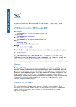 Architecture of the World Wide Web, Volume One