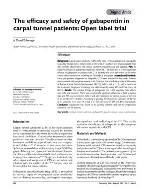 The Efficacy and Safety of Gabapentin in Carpal Tunnel Patients: Open Label Trial