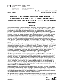 Technical Review of Roberts Bank Terminal 2 Environmental Impact Statement and Marine Shipping Supplemental Report