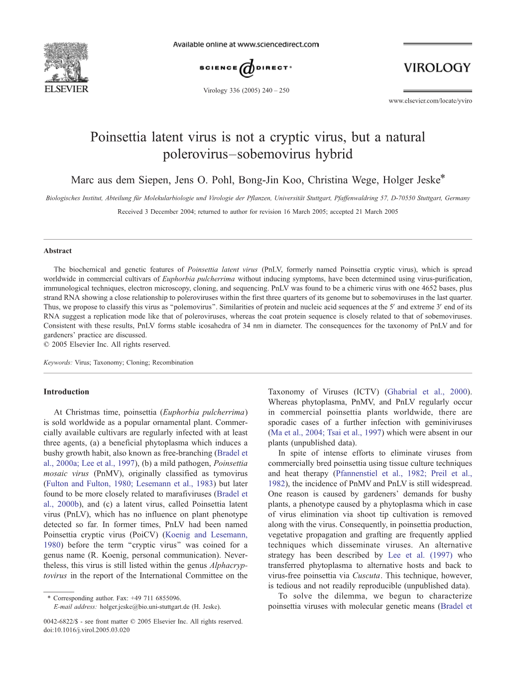 Poinsettia Latent Virus Is Not a Cryptic Virus, but a Natural Polerovirus–Sobemovirus Hybrid