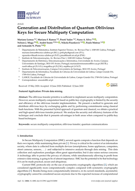 Generation and Distribution of Quantum Oblivious Keys for Secure Multiparty Computation