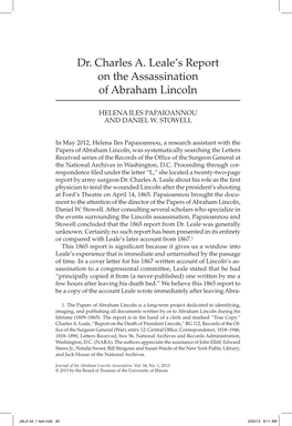 Dr. Charles A. Leale's Report on the Assassination