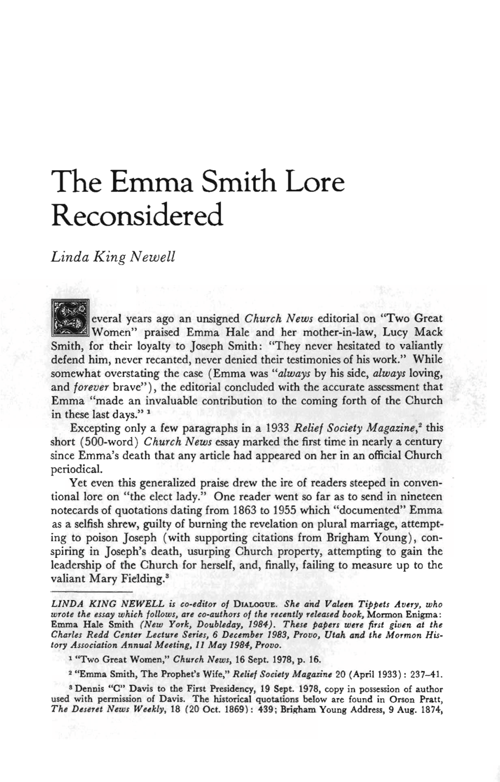 The Emma Smith Lore Reconsidered