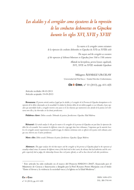 Los Alcaldes Y El Corregidor Como Ejecutores De La Represión De Las Conductas Deshonestas En Gipuzkoa Durante Los Siglos XVI, XVII Y XVIII1