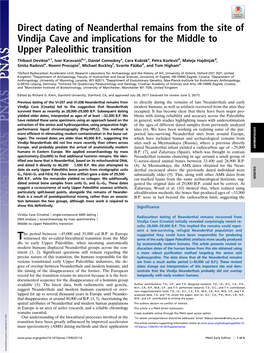 Direct Dating of Neanderthal Remains from the Site of Vindija Cave and Implications for the Middle to Upper Paleolithic Transition