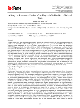 A Study on Somatotype Profiles of the Players in Turkish Bocce National Team
