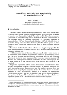 Intensifiers, Reflexivity and Logophoricity in Axaxdərə Akhvakh