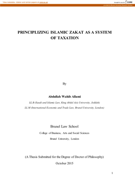 Principlizing Islamic Zakat As a System of Taxation