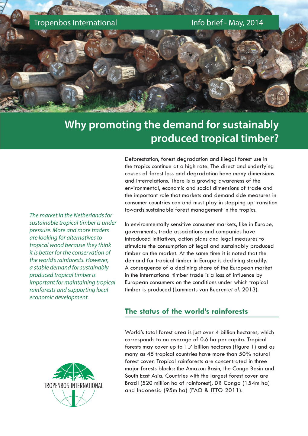 Why Promoting the Demand for Sustainably Produced Tropical Timber?