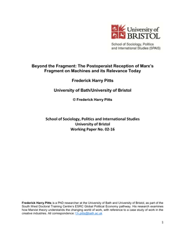 Beyond the Fragment: the Postoperaist Reception of Marx's
