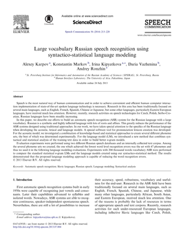Large Vocabulary Russian Speech Recognition Using Syntactico-Statistical Language Modeling