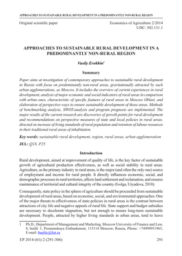 Approaches to Sustainable Rural Development in a Predominantly Non-Rural Region