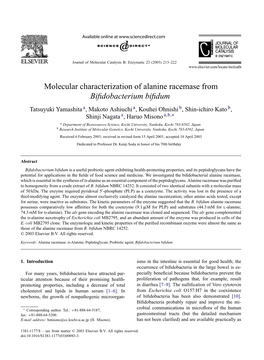 Molecular Characterization of Alanine Racemase from Bifidobacterium