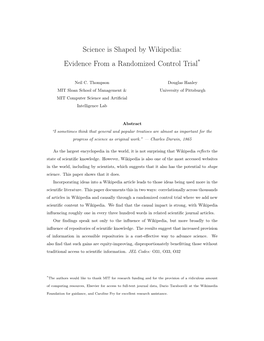 Science Is Shaped by Wikipedia: Evidence from a Randomized Control Trial*