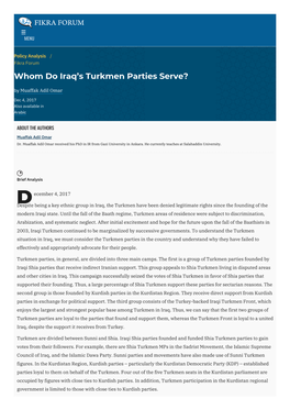 Whom Do Iraq's Turkmen Parties Serve? | the Washington Institute