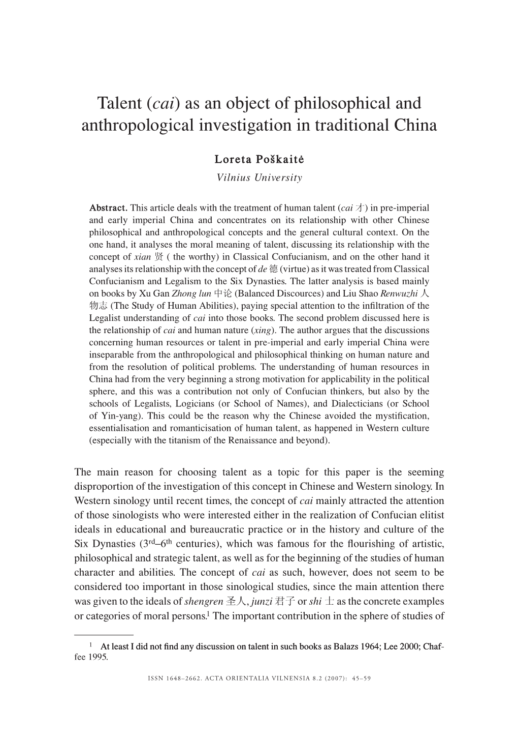As an Object of Philosophical and Anthropological Investigation in Traditional China