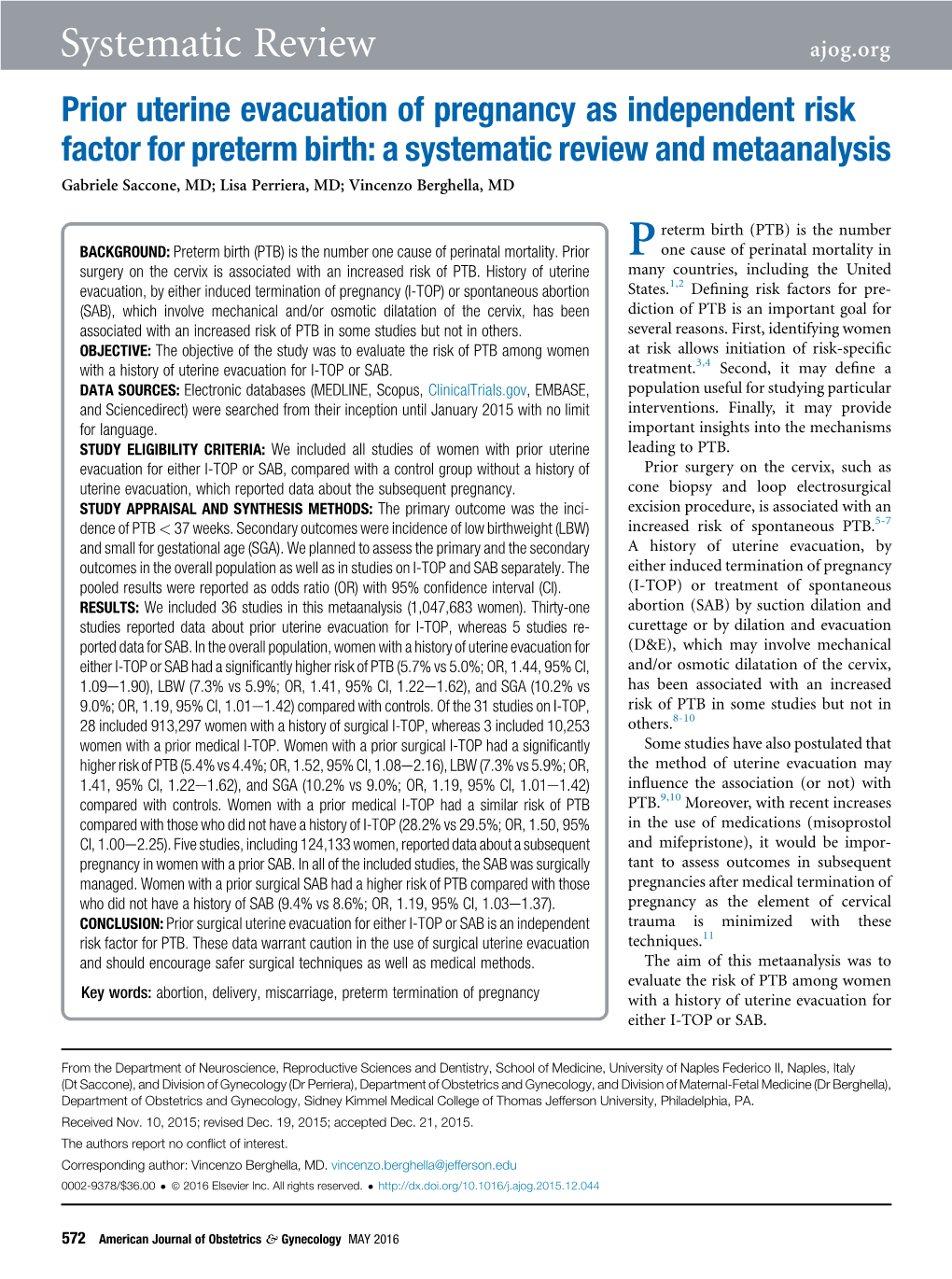 Prior Uterine Evacuation of Pregnancy As Independent Risk Factor