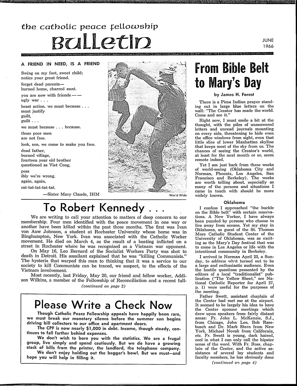 Catholic Peace Fellowship Bulletin, June 1966