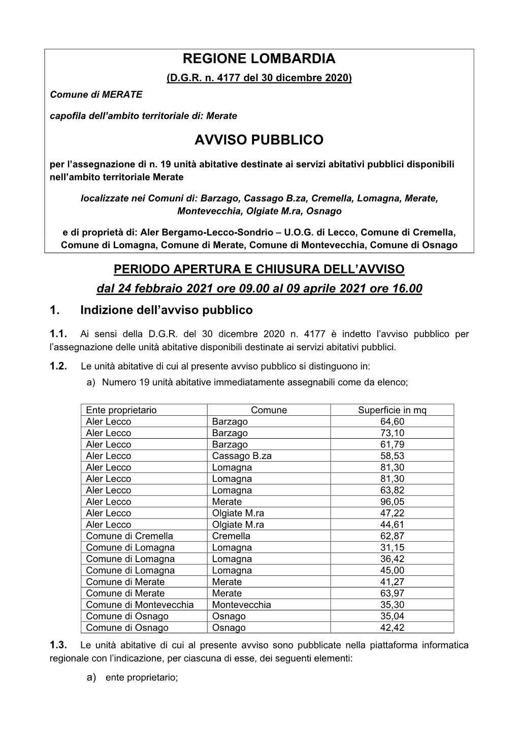 Regione Lombardia Avviso Pubblico