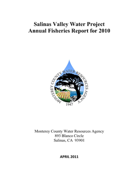 Salinas Valley Water Project Annual Fisheries Report for 2010