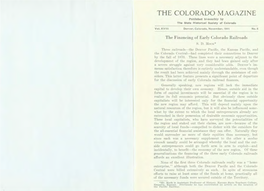 THE COLORADO MAGAZINE Published Bi-Monthly by the State Historical Society of Colorado