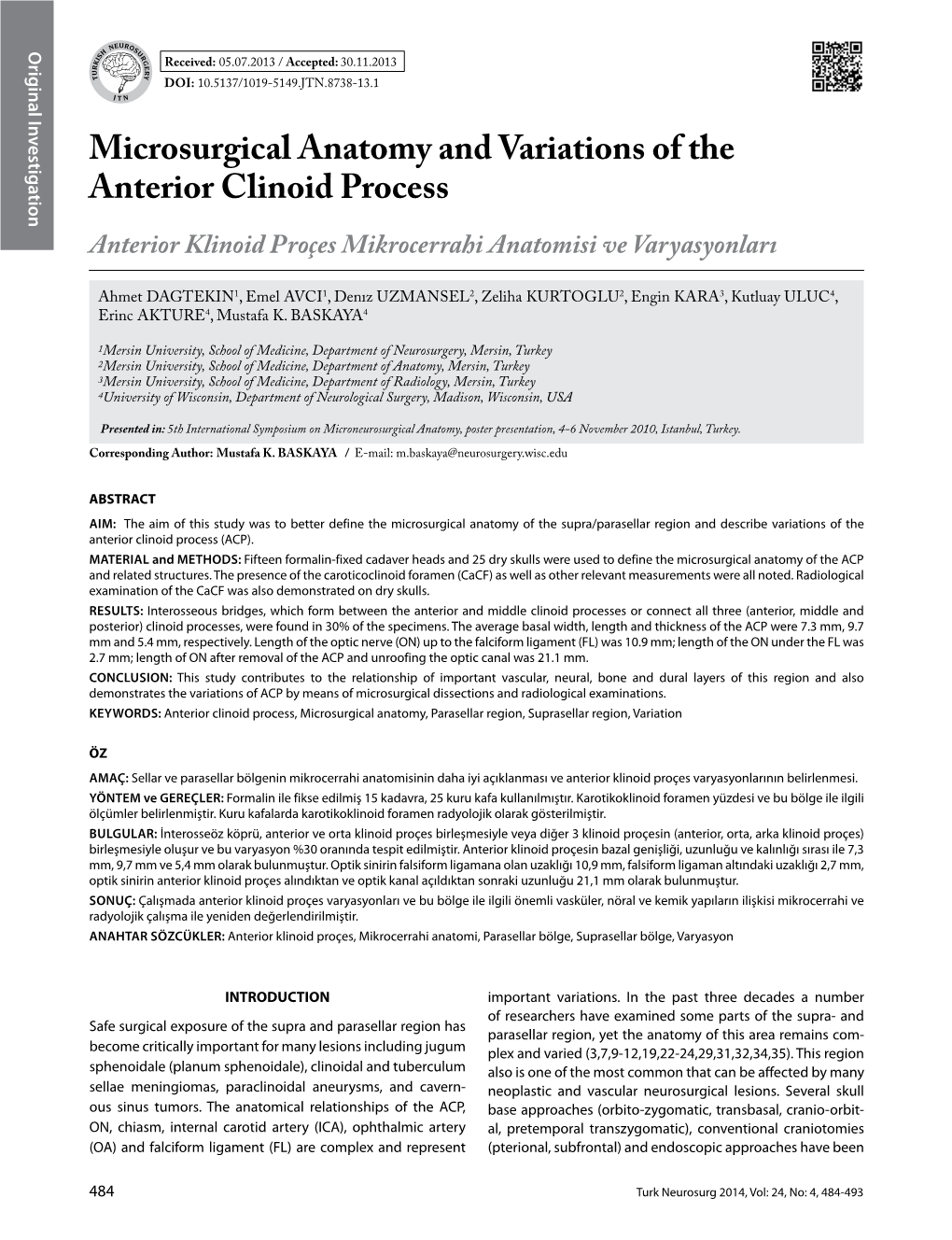 Microsurgical Anatomy and Variations of the Anterior Clinoid Process