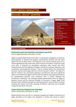 Egypt Weekly Newsletter November 2014, 2Nd Quarter