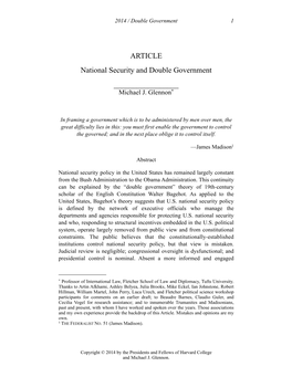 National Security and Double Government ______Michael J