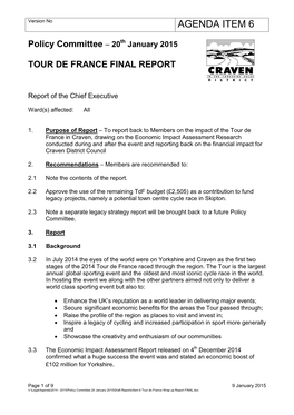 January 2015 TOUR DE FRANCE FINAL REPORT