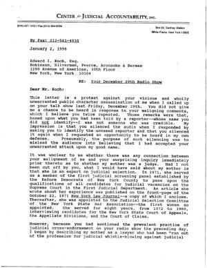 CJA's January 2, 1996 Letter to Former Mayor Ed Koch