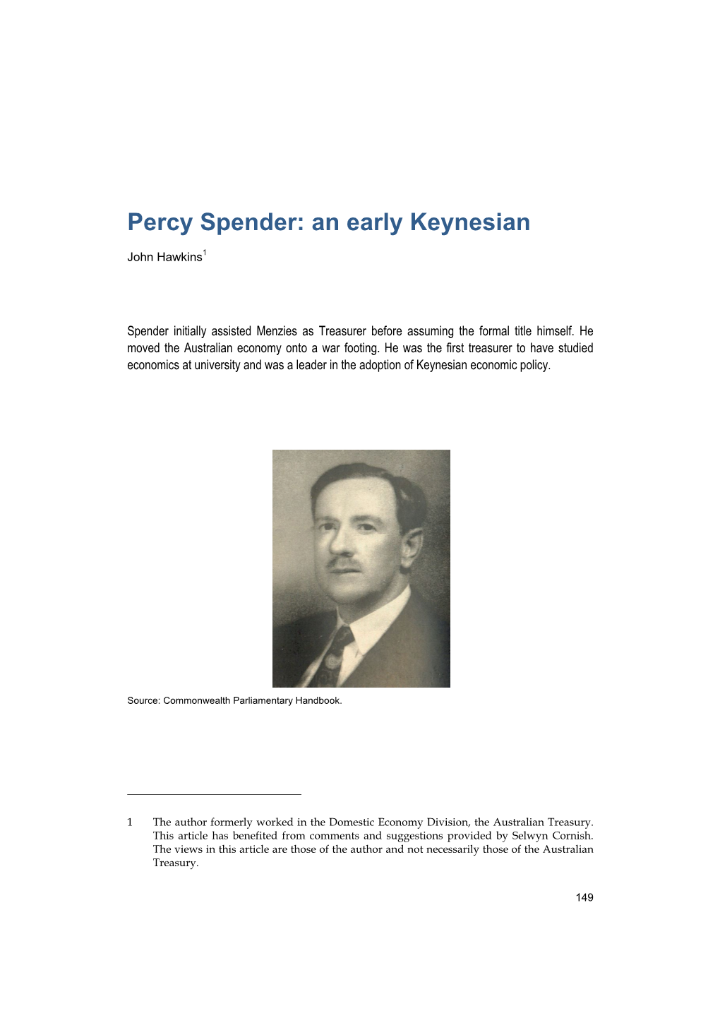 Percy Spender: an Early Keynesian