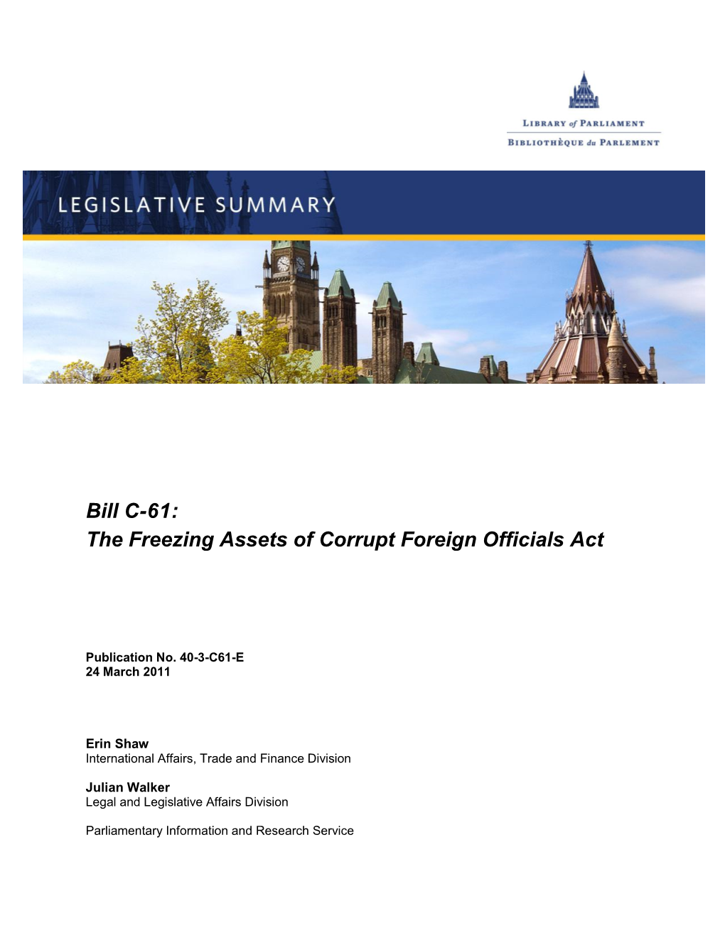 Bill C-61: the Freezing Assets of Corrupt Foreign Officials Act