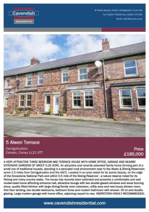 5 Alwen Terrace Cerrigydrudion, Price Corwen, Conwy LL21 9TT £185,000