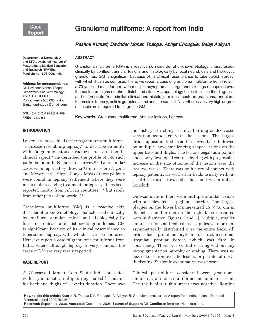 Granuloma Multiforme: a Report from India